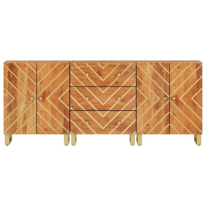 Mobiletti 3pz Marrone e Nero 60x33,5x75 cm Legno Massello Mango