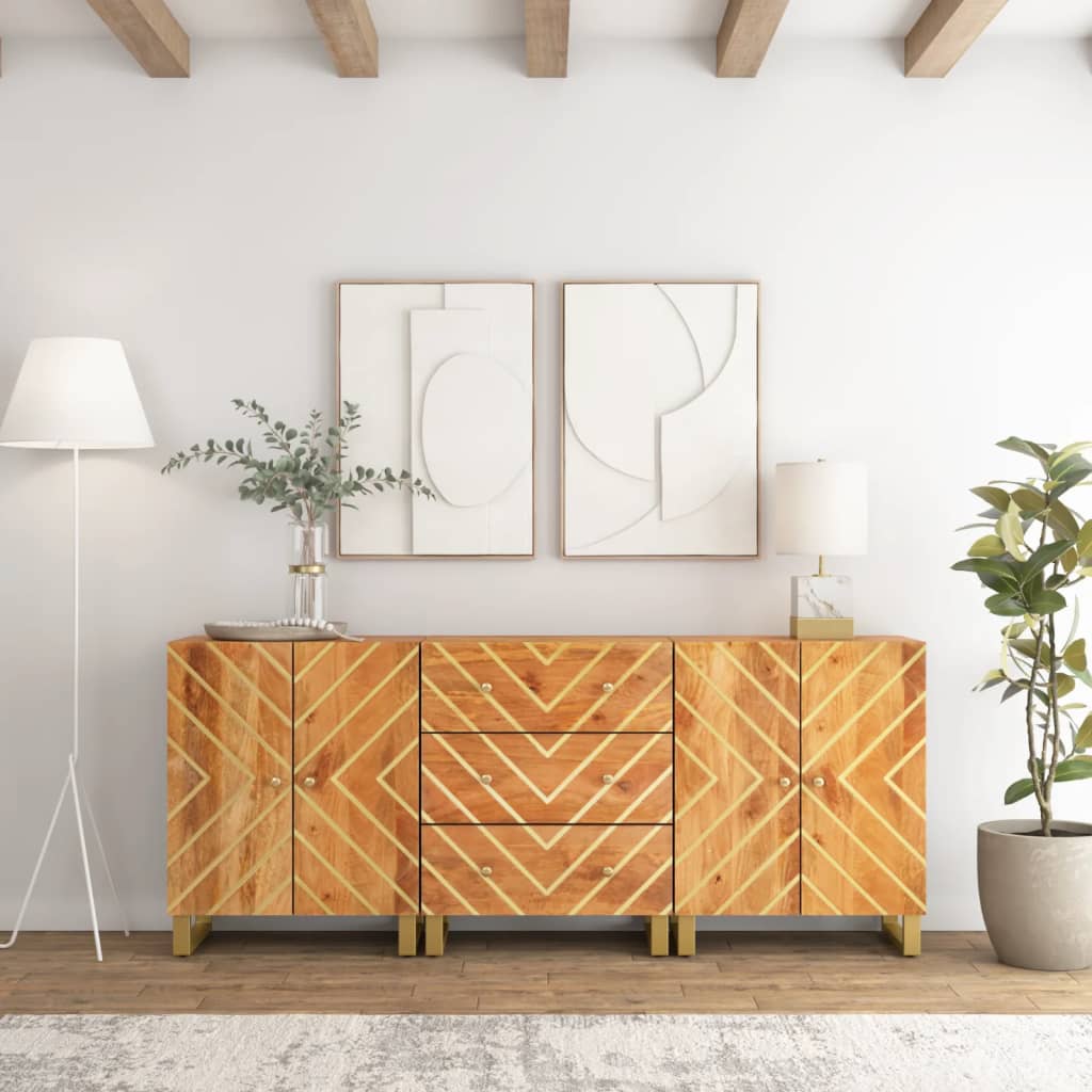 Mobiletti 3pz Marrone e Nero 60x33,5x75 cm Legno Massello Mango