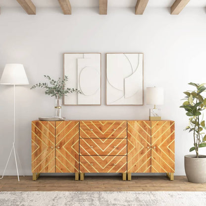 Mobiletti 3pz Marrone e Nero 60x33,5x75 cm Legno Massello Mango