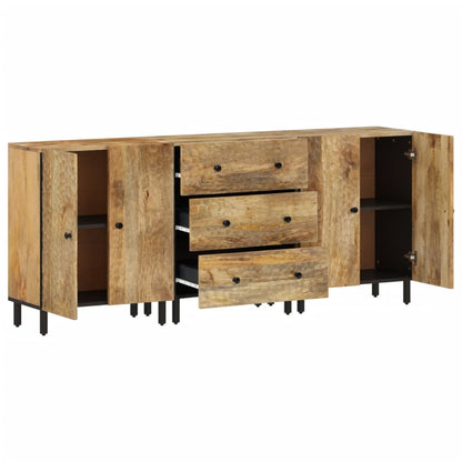 Credenze 3 pz 60x33x75 cm in Legno Massello di Mango