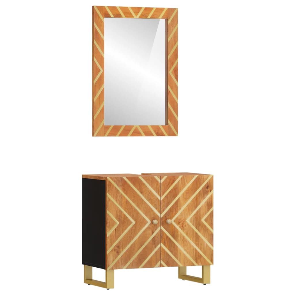 Set Mobili da Bagno 2pz Marrone e Nero Legno Massello di Mango