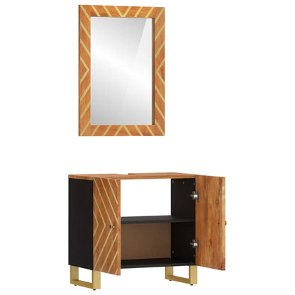 Set Mobili da Bagno 2pz Marrone e Nero Legno Massello di Mango