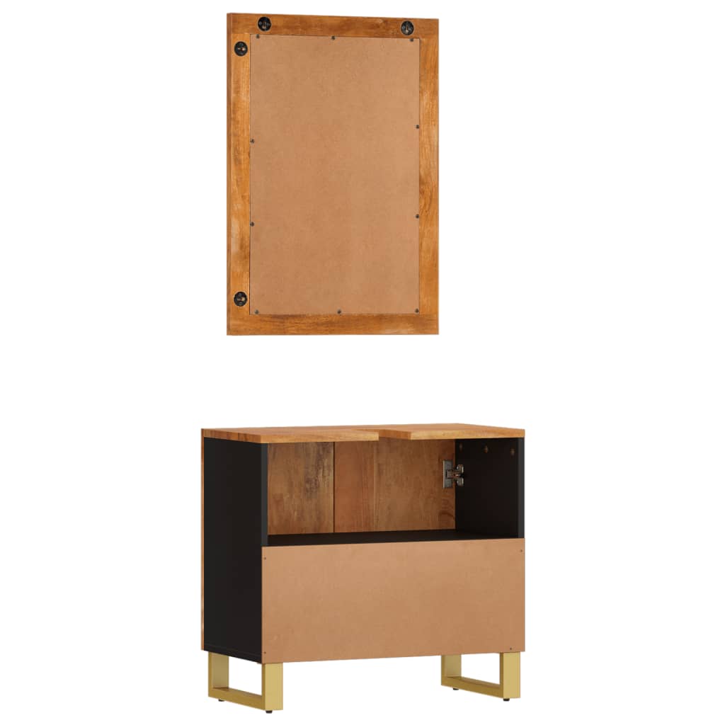 Set Mobili da Bagno 2pz Marrone e Nero Legno Massello di Mango