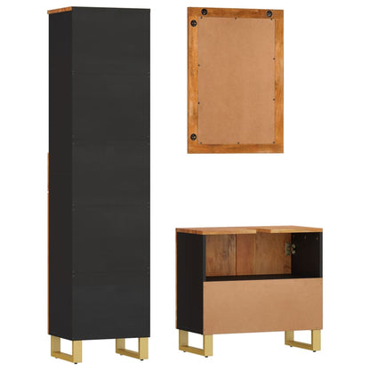 Set Mobili da Bagno 3pz Marrone e Nero Legno Massello di Mango