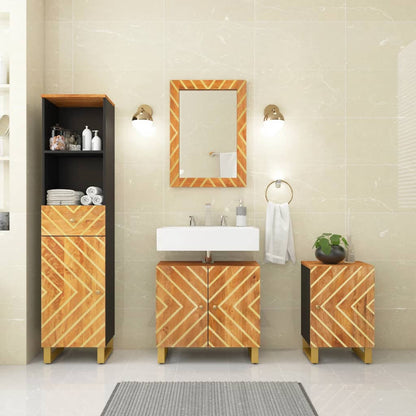 Set Mobili da Bagno 4pz Marrone e Nero Legno Massello di Mango