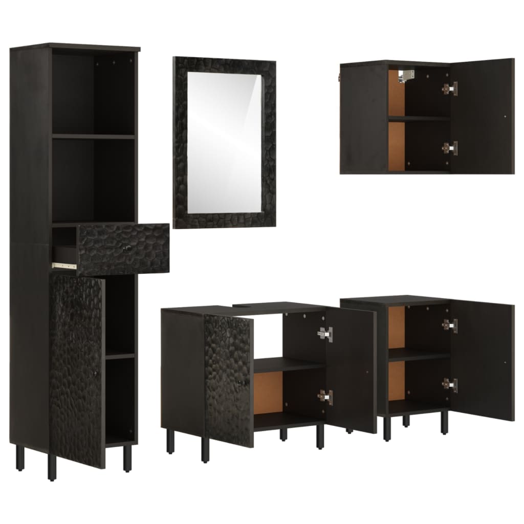 Set Mobili da Bagno 5 pz in Legno Massello di Mango