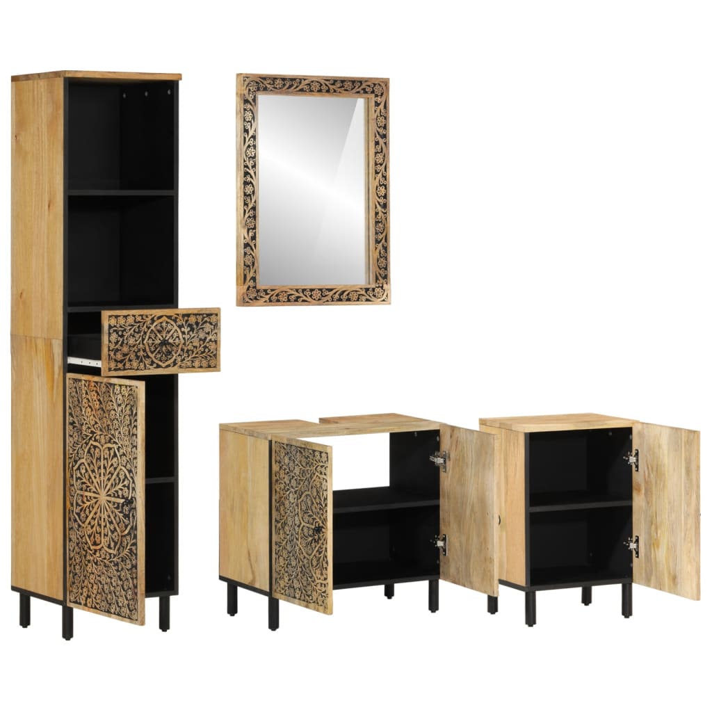 Set Mobili da Bagno 4 pz in Legno Massello di Mango