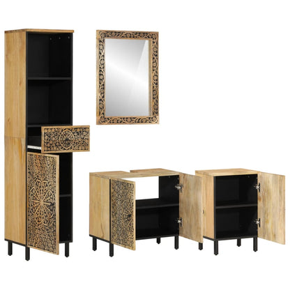 Set Mobili da Bagno 4 pz in Legno Massello di Mango
