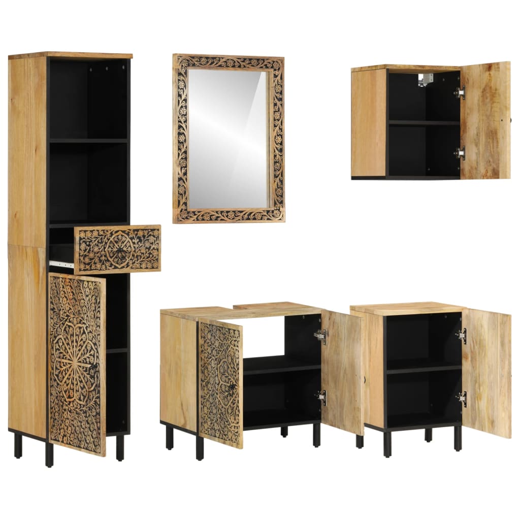 Set Mobili da Bagno 5 pz in Legno Massello di Mango