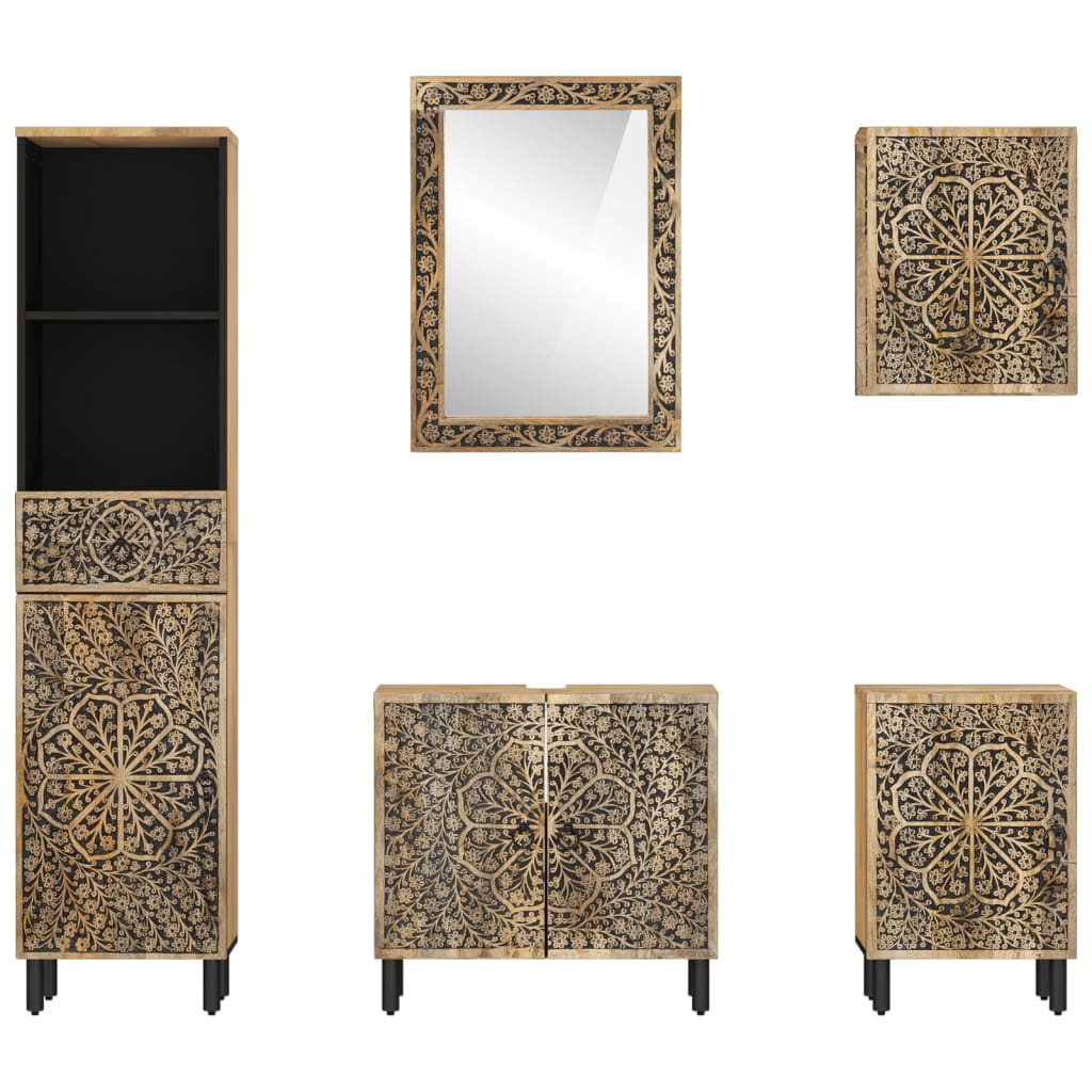 Set Mobili da Bagno 5 pz in Legno Massello di Mango