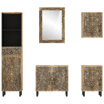 Set Mobili da Bagno 5 pz in Legno Massello di Mango