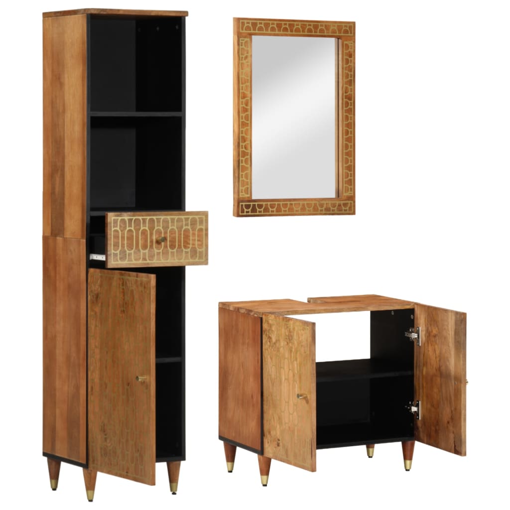 Set Mobili da Bagno 3pz in Legno Massello di Mango