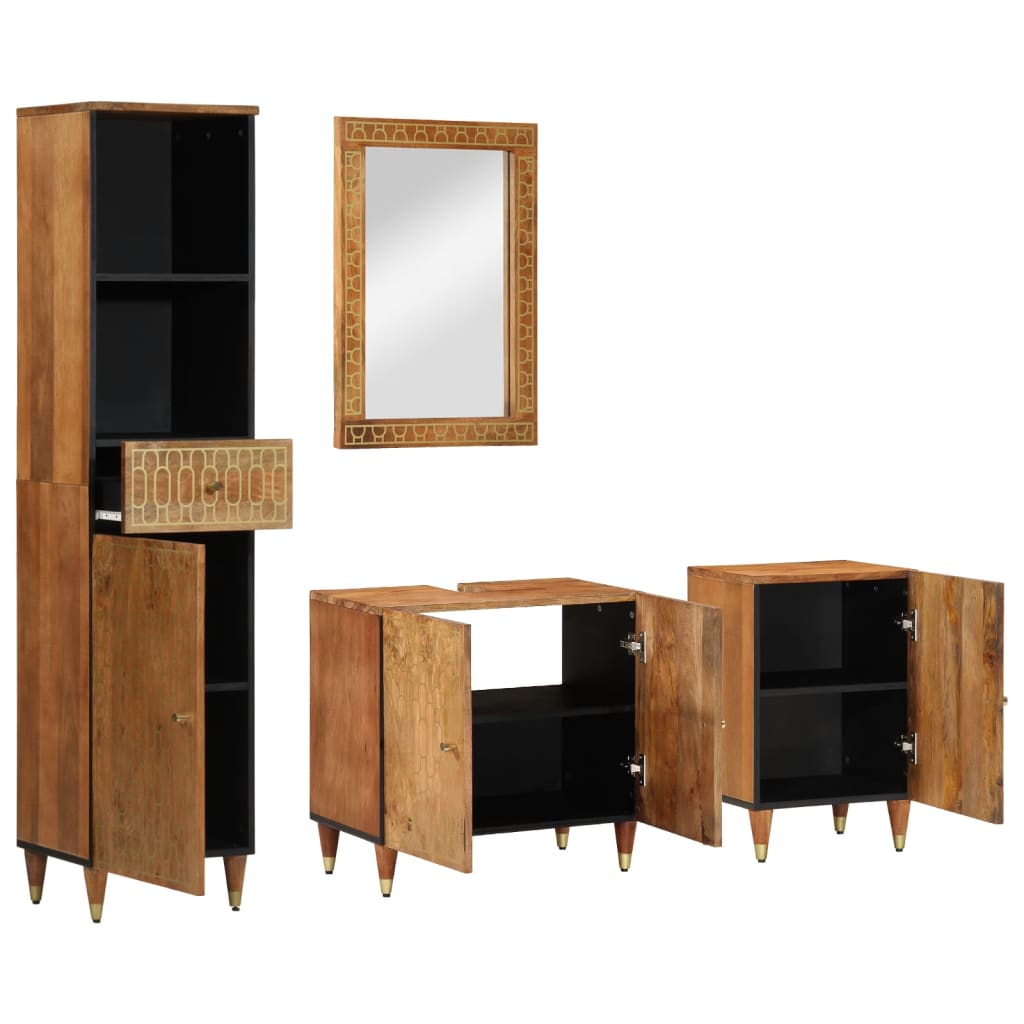 Set Mobili da Bagno 4 pz in Legno Massello di Mango