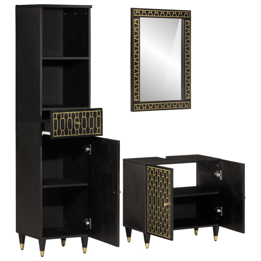 Set Mobili da Bagno 3pz in Legno Massello di Mango