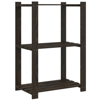 Scaffale a 3 Livelli Nero 60x38x90 cm in Legno Massello di Pino