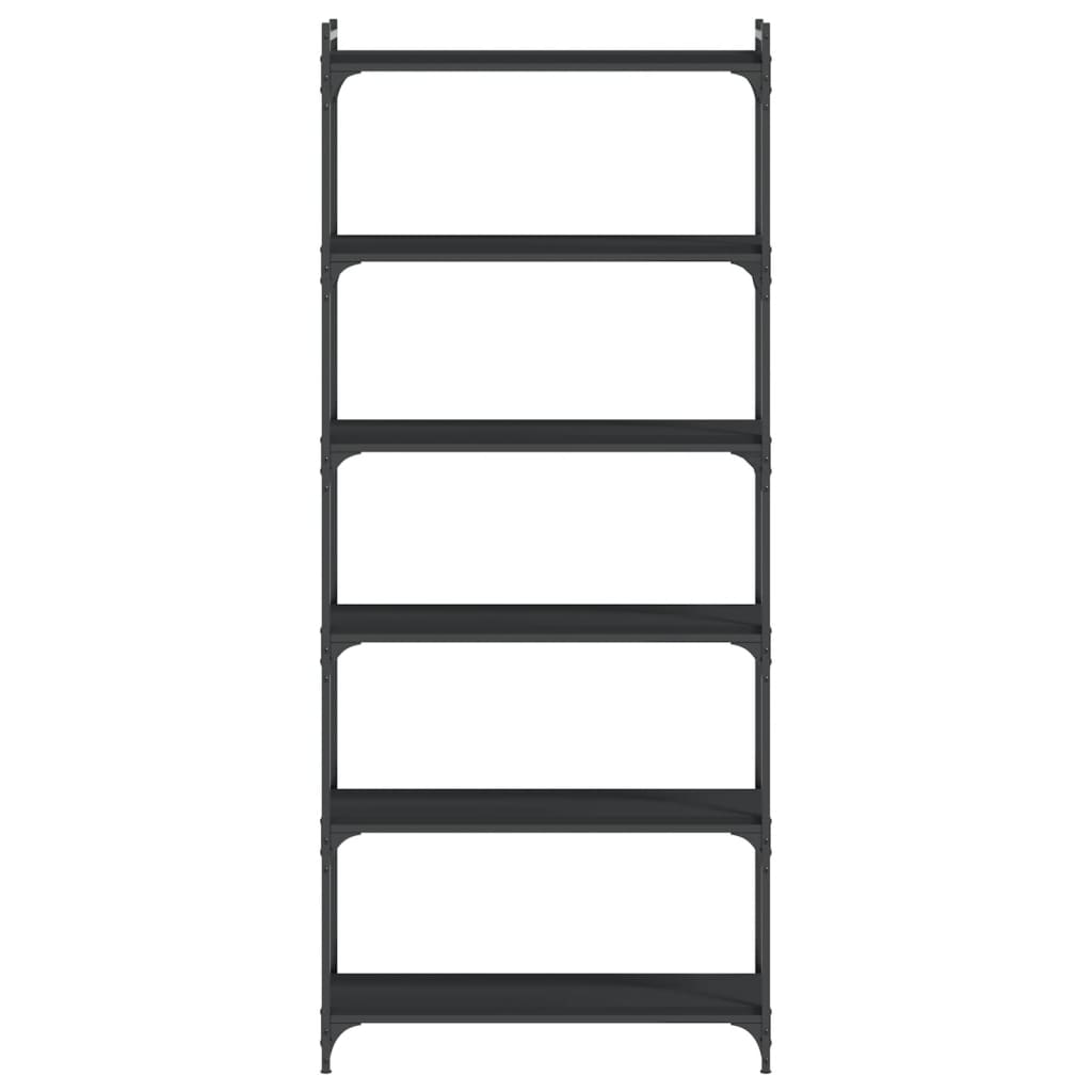 Libreria a 6 Ripiani Nera 80x30x188 cm in Legno Multistrato