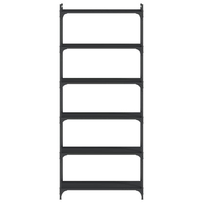 Libreria a 6 Ripiani Nera 80x30x188 cm in Legno Multistrato