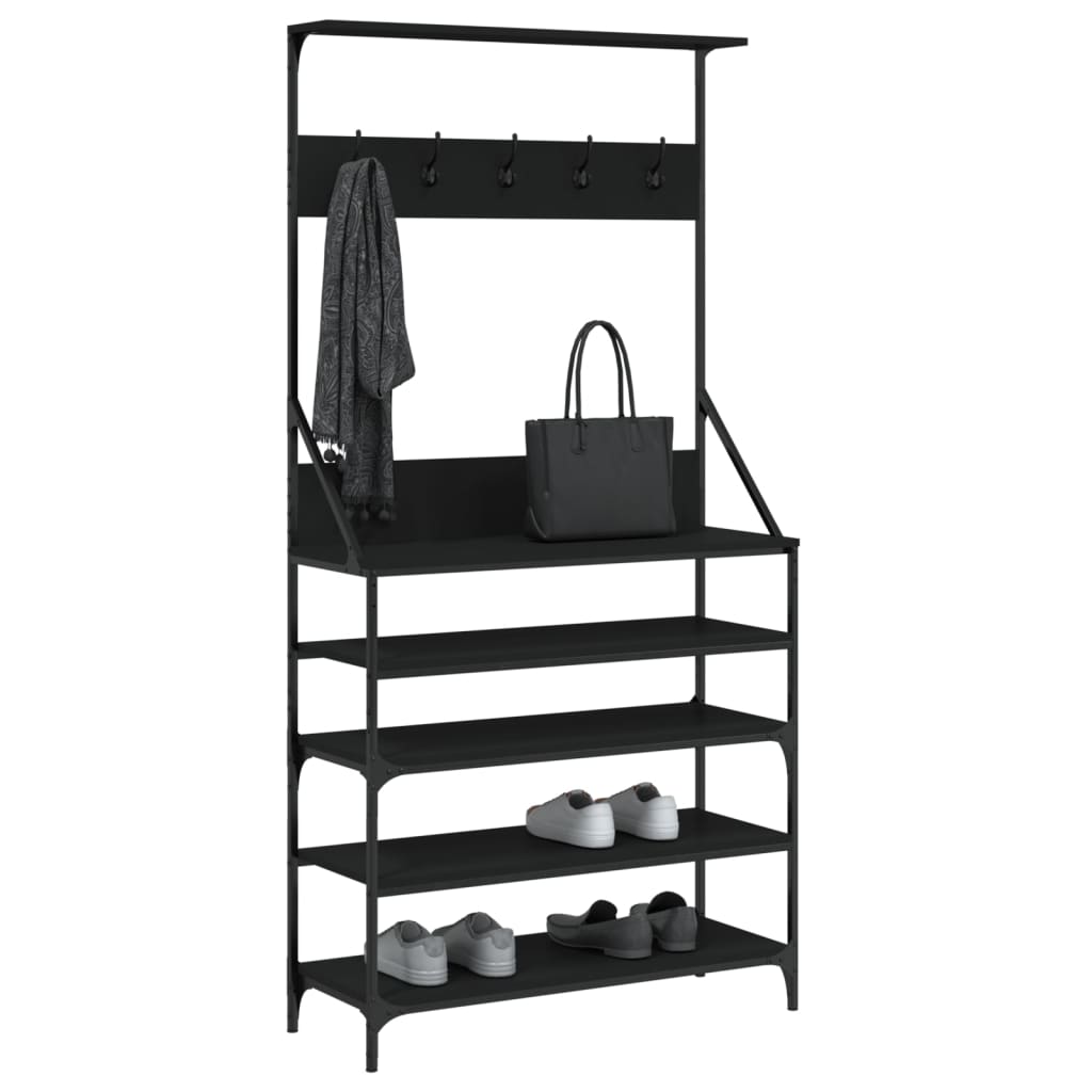 Appendiabiti con Porta Scarpe Nero 90x34x184 cm