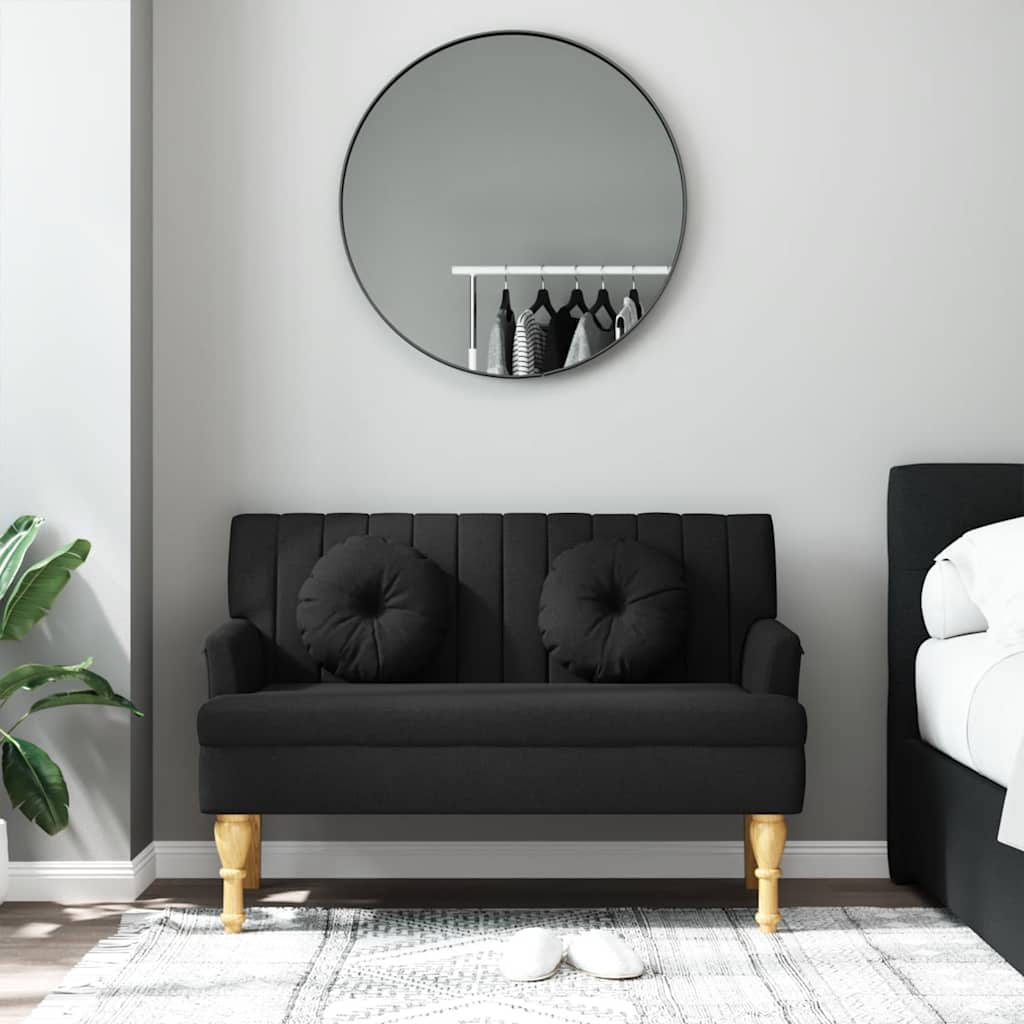 Panca con Cuscini Nera 113x64,5x75,5 cm in Tessuto