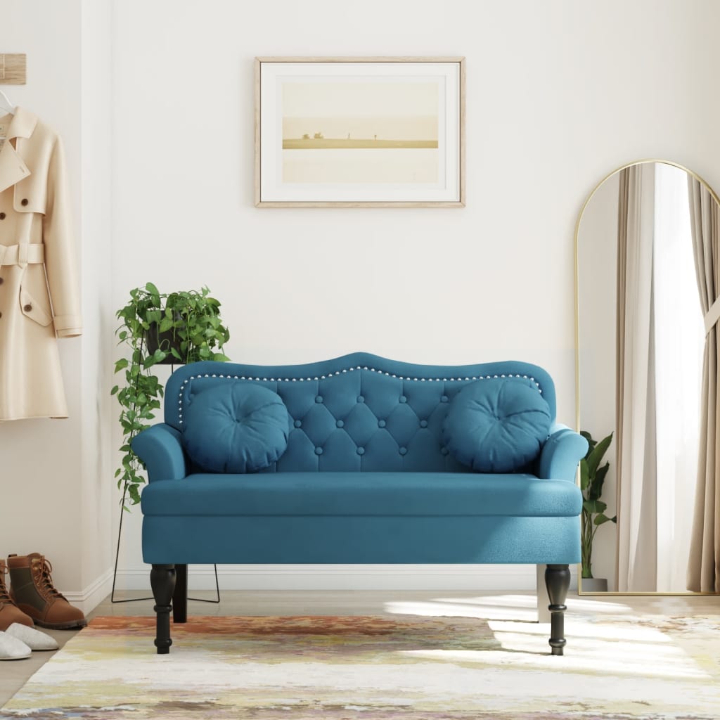 Panca con Cuscini Blu 120,5x65x75 cm in Velluto