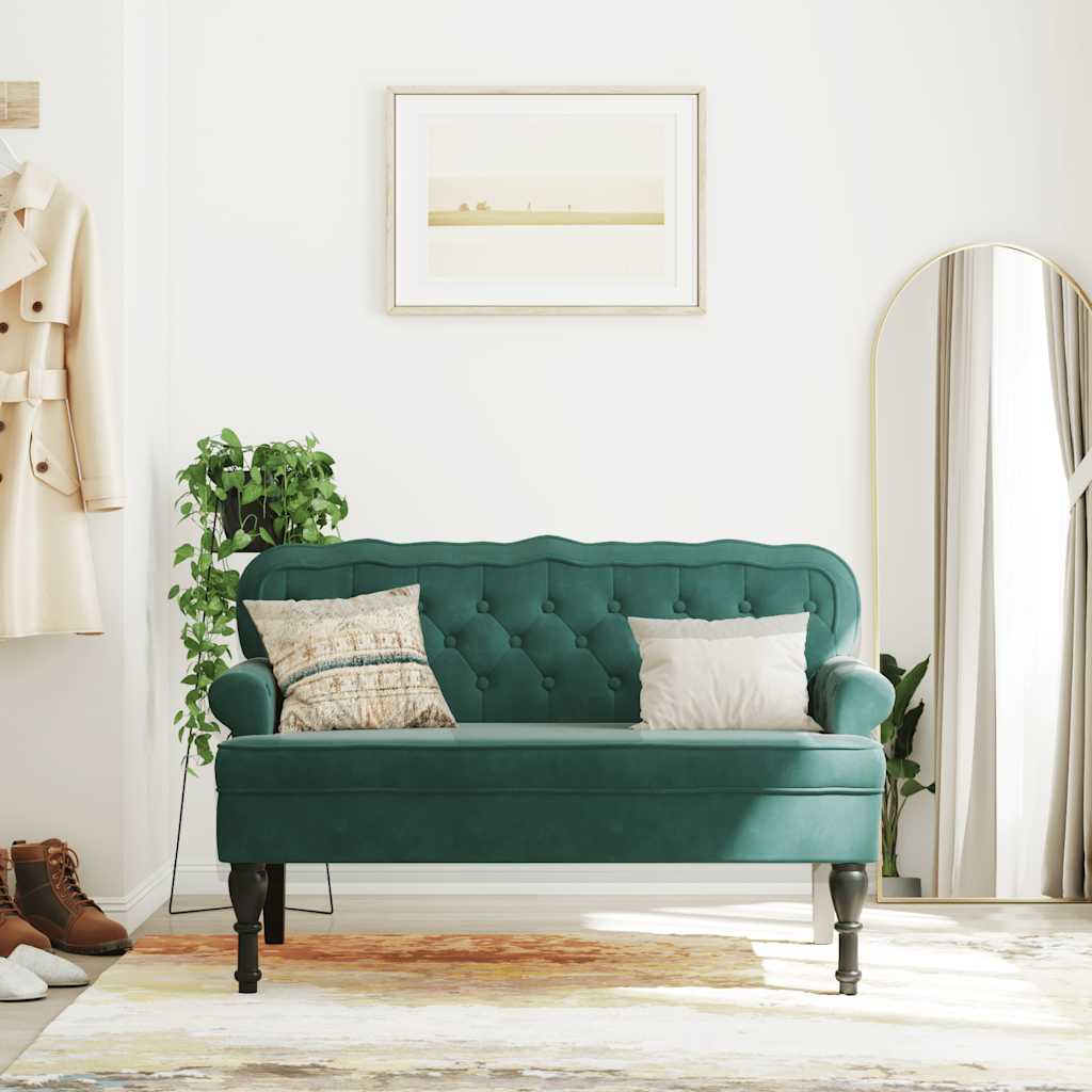 Panca con Schienale Verde Scuro 119,5x64,5x75 cm in Velluto