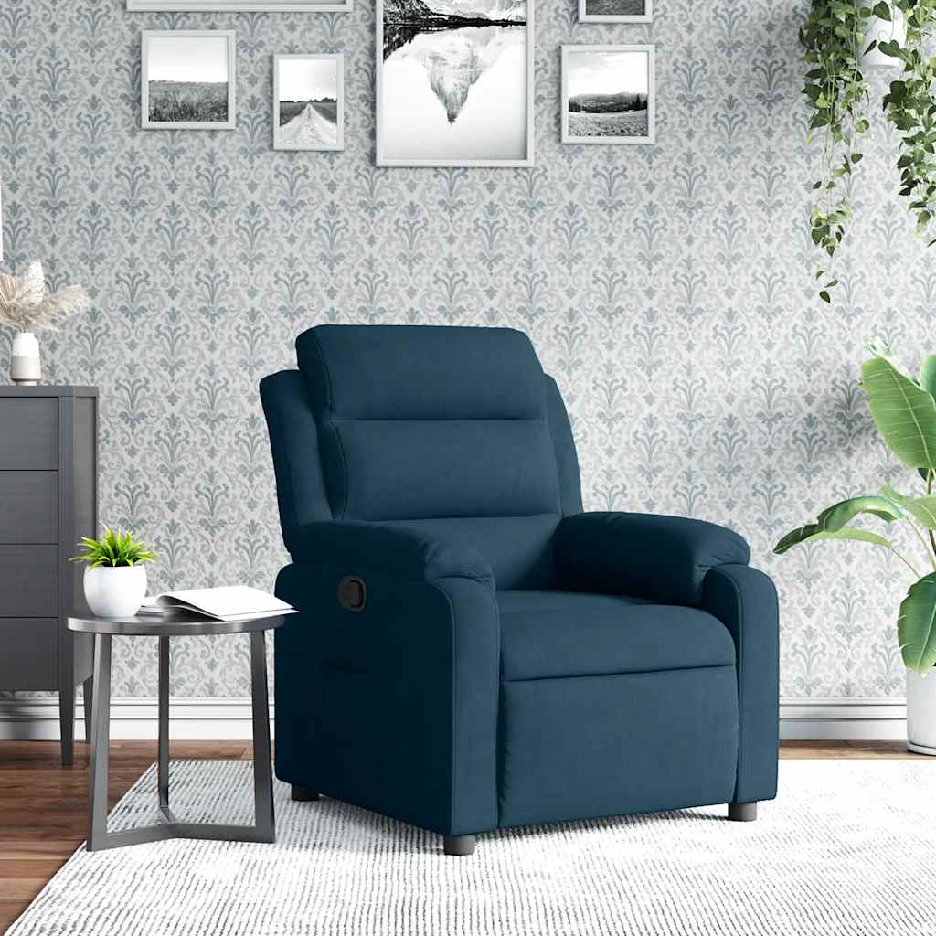 Poltrona Reclinabile Blu in Velluto