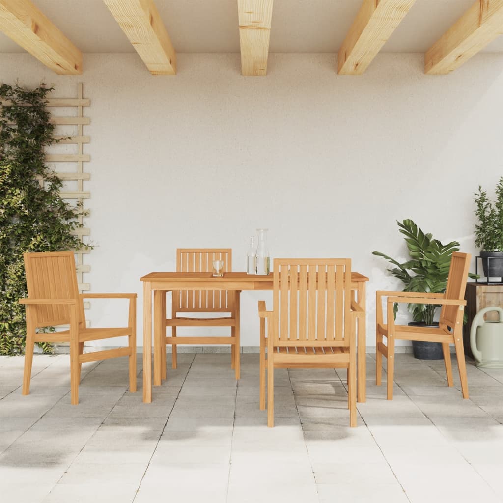 Set da Pranzo per Giardino 5 pz in Legno Massello di Teak