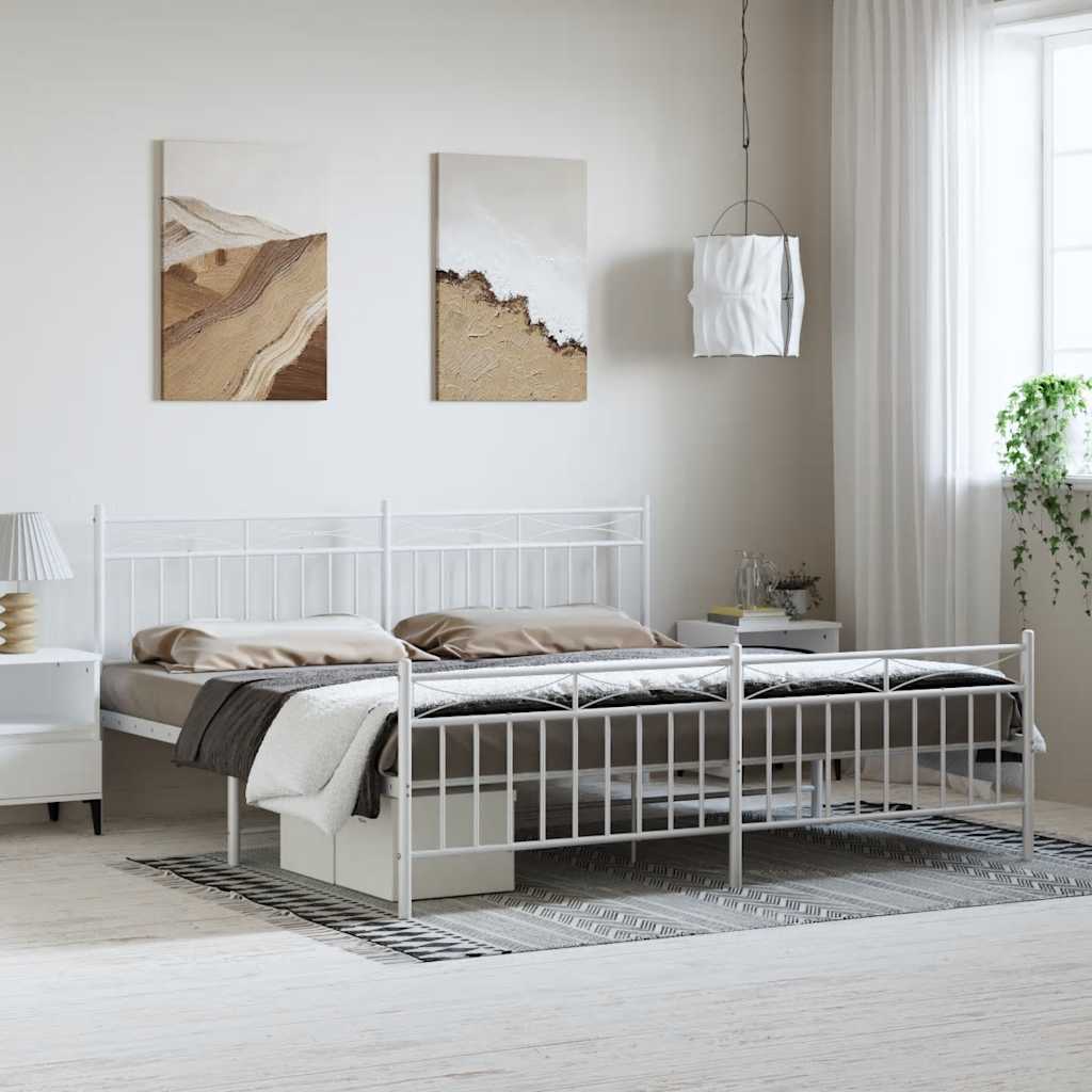 Giroletto con Testiera e Pediera Metallo Bianco 193x203 cm
