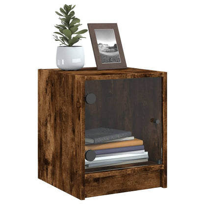 Comodini con Ante in Vetro 2pz Rovere Fumo 35x37x42 cm