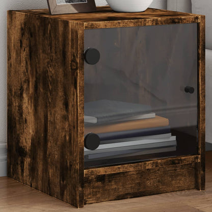 Comodini con Ante in Vetro 2pz Rovere Fumo 35x37x42 cm
