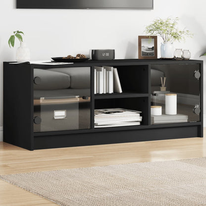 Mobile Porta TV con Ante in Vetro Nero 102x37x42 cm