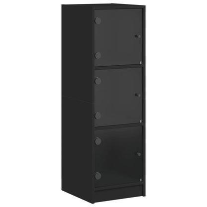Credenza con Ante in Vetro Nera 35x37x109 cm