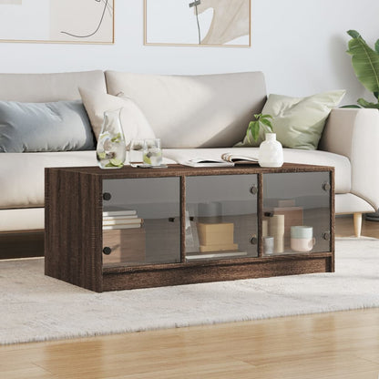 Tavolino Salotto con Ante in Vetro Rovere Marrone 102x50x42 cm