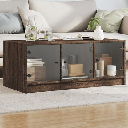Tavolino Salotto con Ante in Vetro Rovere Marrone 102x50x42 cm