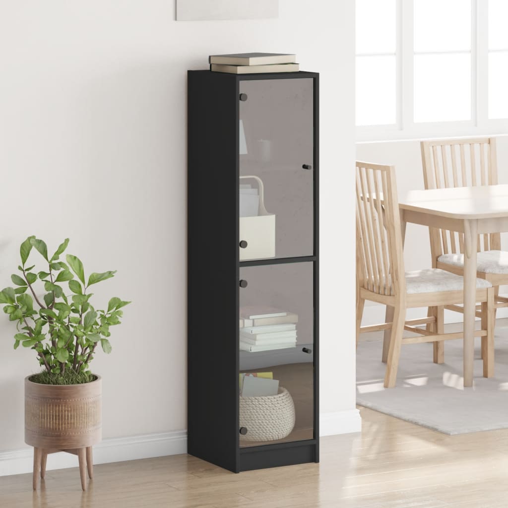 Credenza con Ante in Vetro Nera 35x37x142 cm