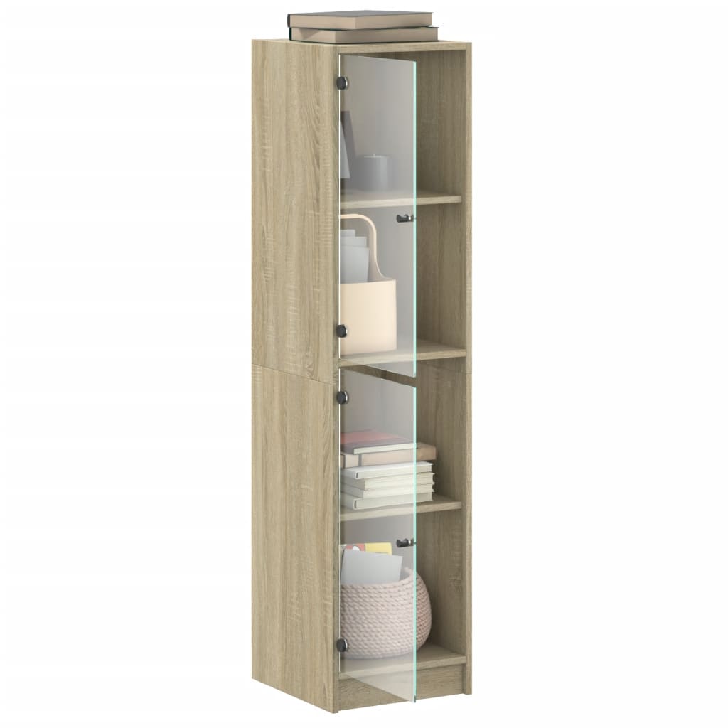 Credenza con Ante in Vetro Rovere Sonoma 35x37x142 cm