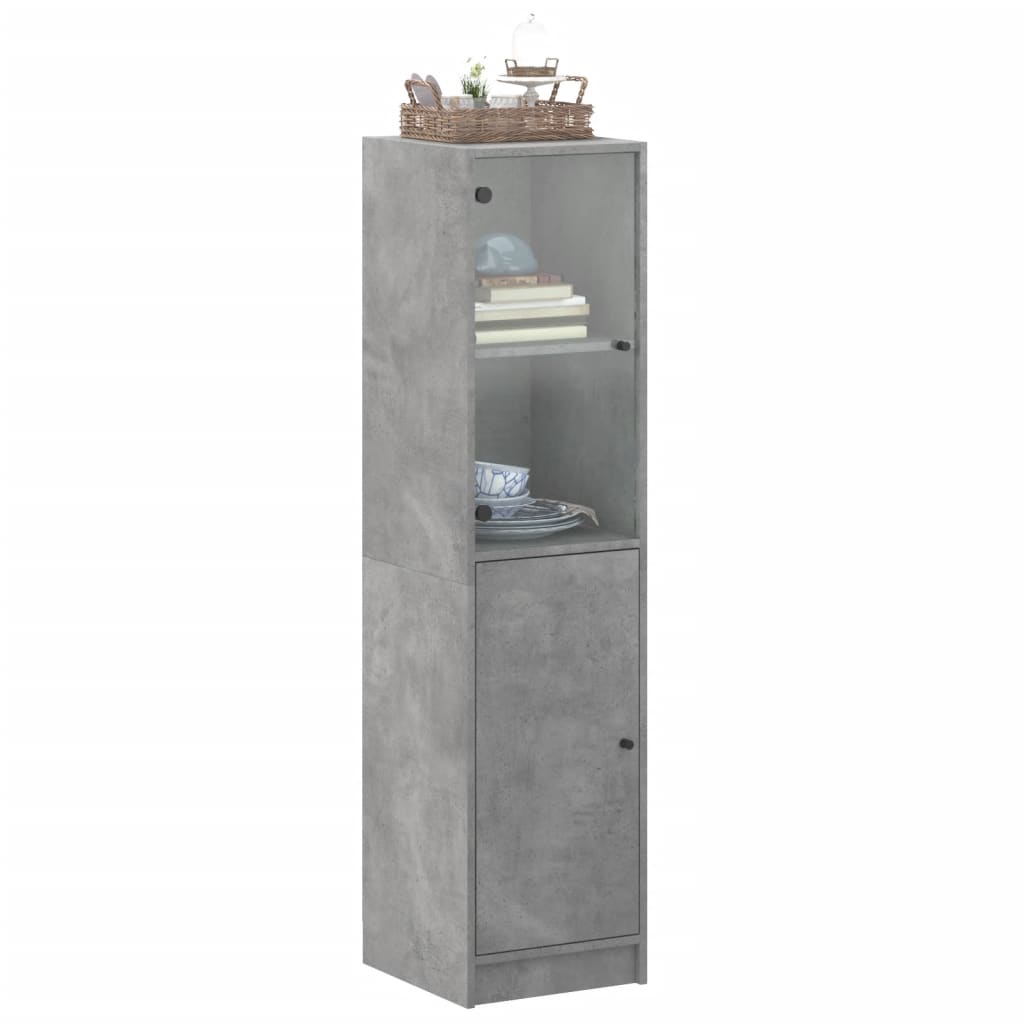 Credenza con Anta in Vetro Grigio Cemento 35x37x142 cm