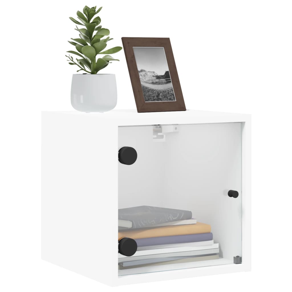 Comodini con Ante in Vetro 2pz Bianco 35x37x35 cm