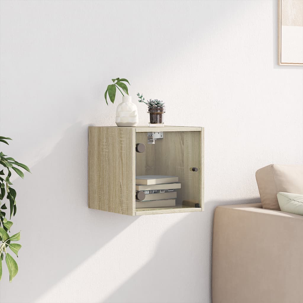 Comodino con Anta in Vetro Rovere Sonoma 35x37x35 cm