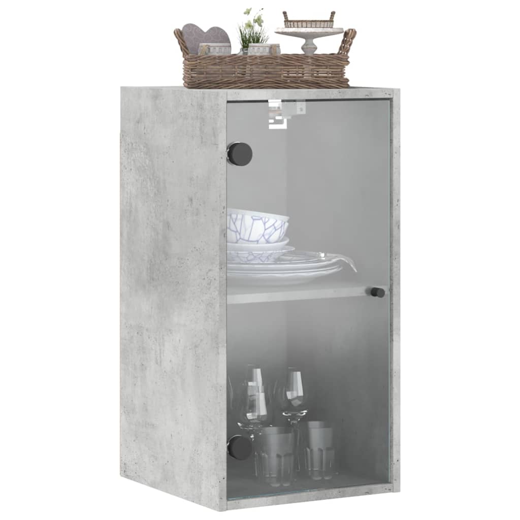 Mobile a Muro con Ante in Vetro Grigio Cemento 35x37x68,5 cm
