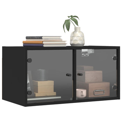 Mobili a Muro con Ante in Vetro 2pz Nero 68,5x37x35 cm