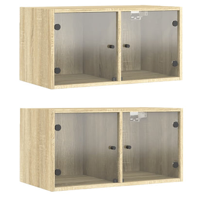 Mobili a Muro con Ante in Vetro 2pz Rovere Sonoma 68,5x37x35 cm