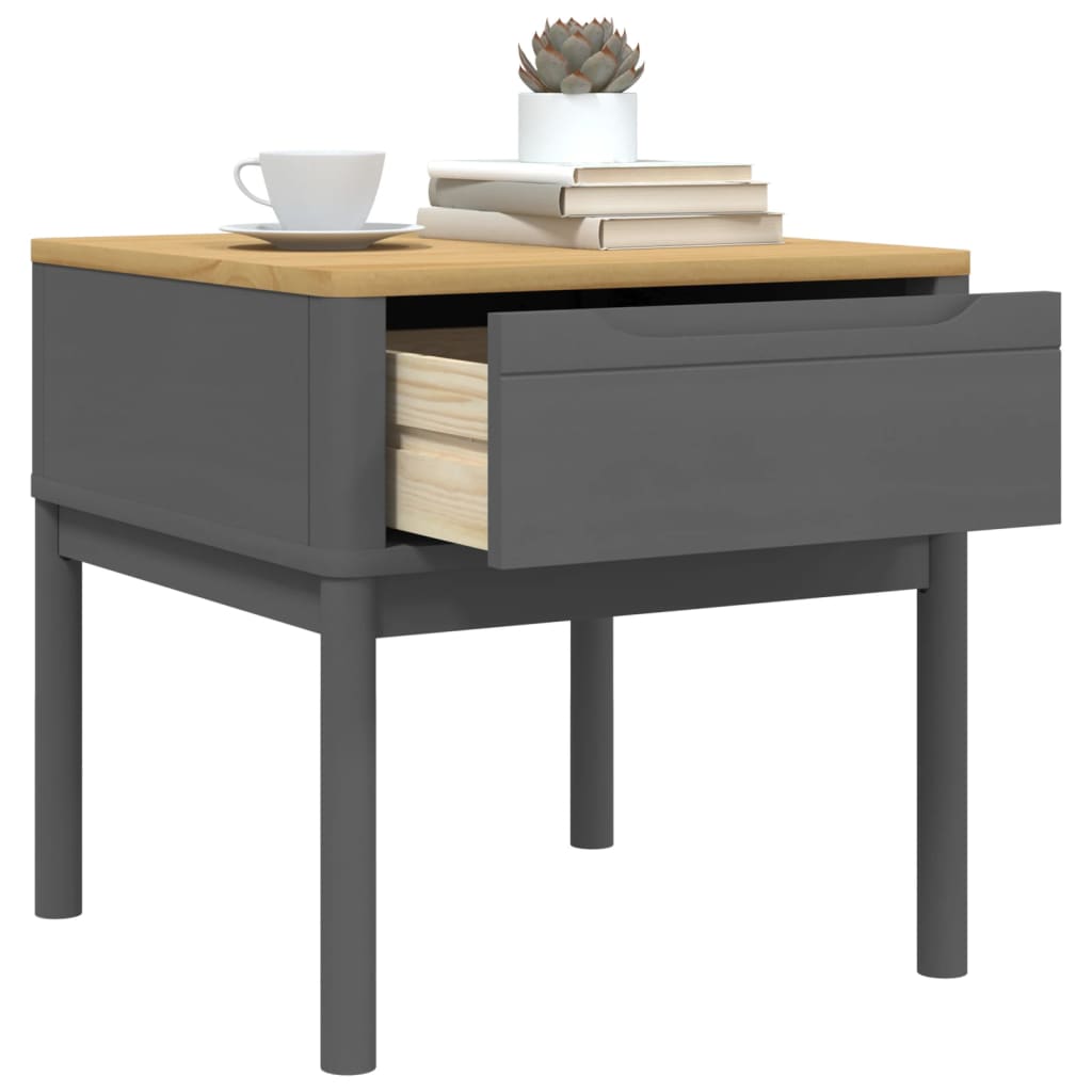Tavolo per Lampada FLORO Grigio 55x55x54 cm Legno Massello Pino
