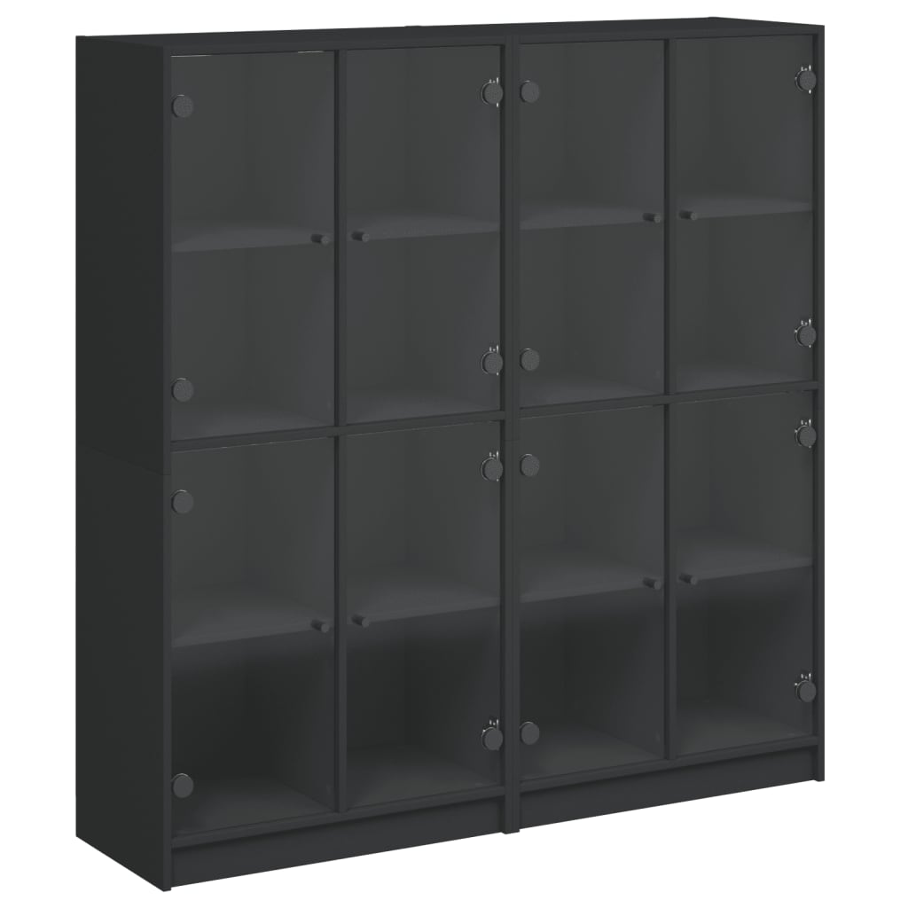 Libreria con Ante Nera 136x37x142 cm in Legno Multistrato