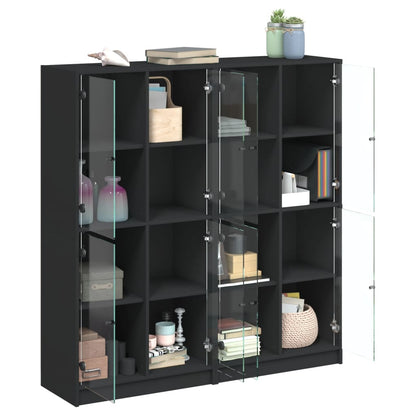 Libreria con Ante Nera 136x37x142 cm in Legno Multistrato