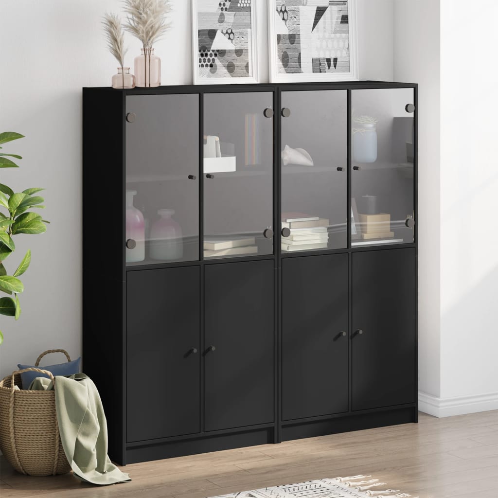 Libreria con Ante Nera 136x37x142 cm in Legno Multistrato