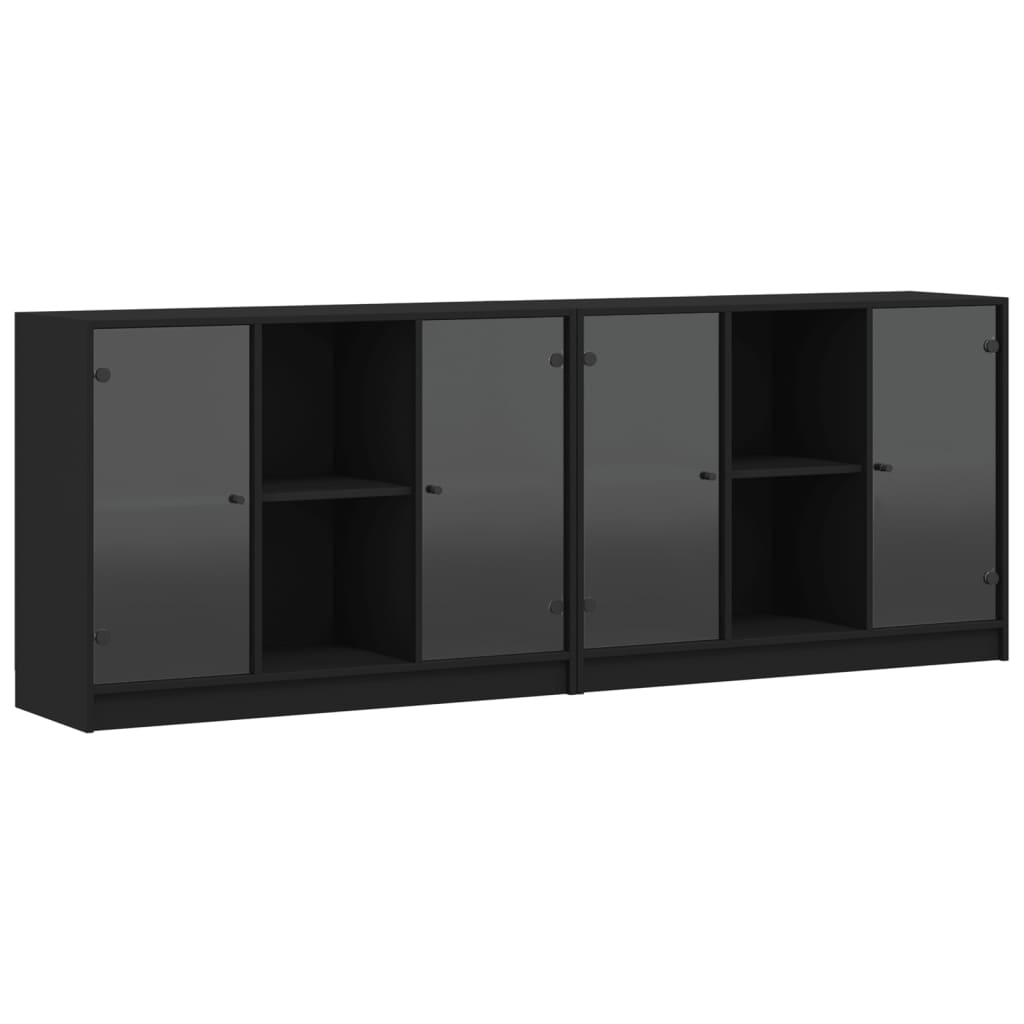 Libreria con Ante Nera 204x37x75 cm in Legno Multistrato