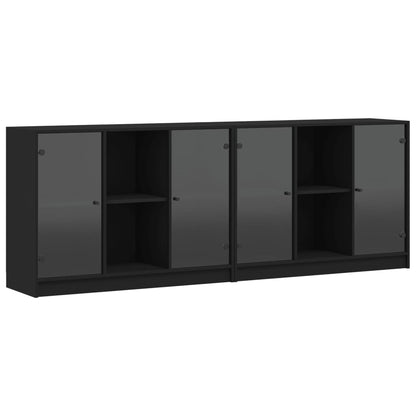 Libreria con Ante Nera 204x37x75 cm in Legno Multistrato