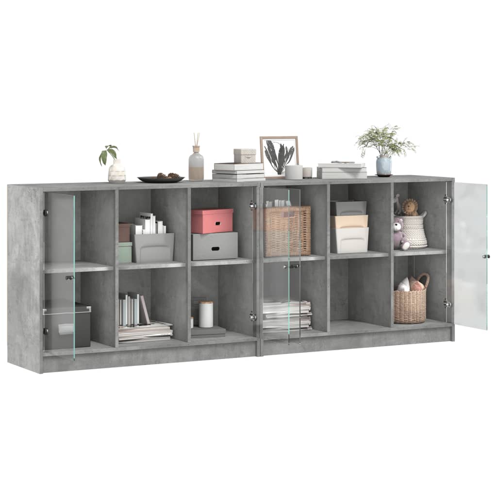 Libreria con Ante Grigio Cemento 204x37x75 cm Legno Multistrato
