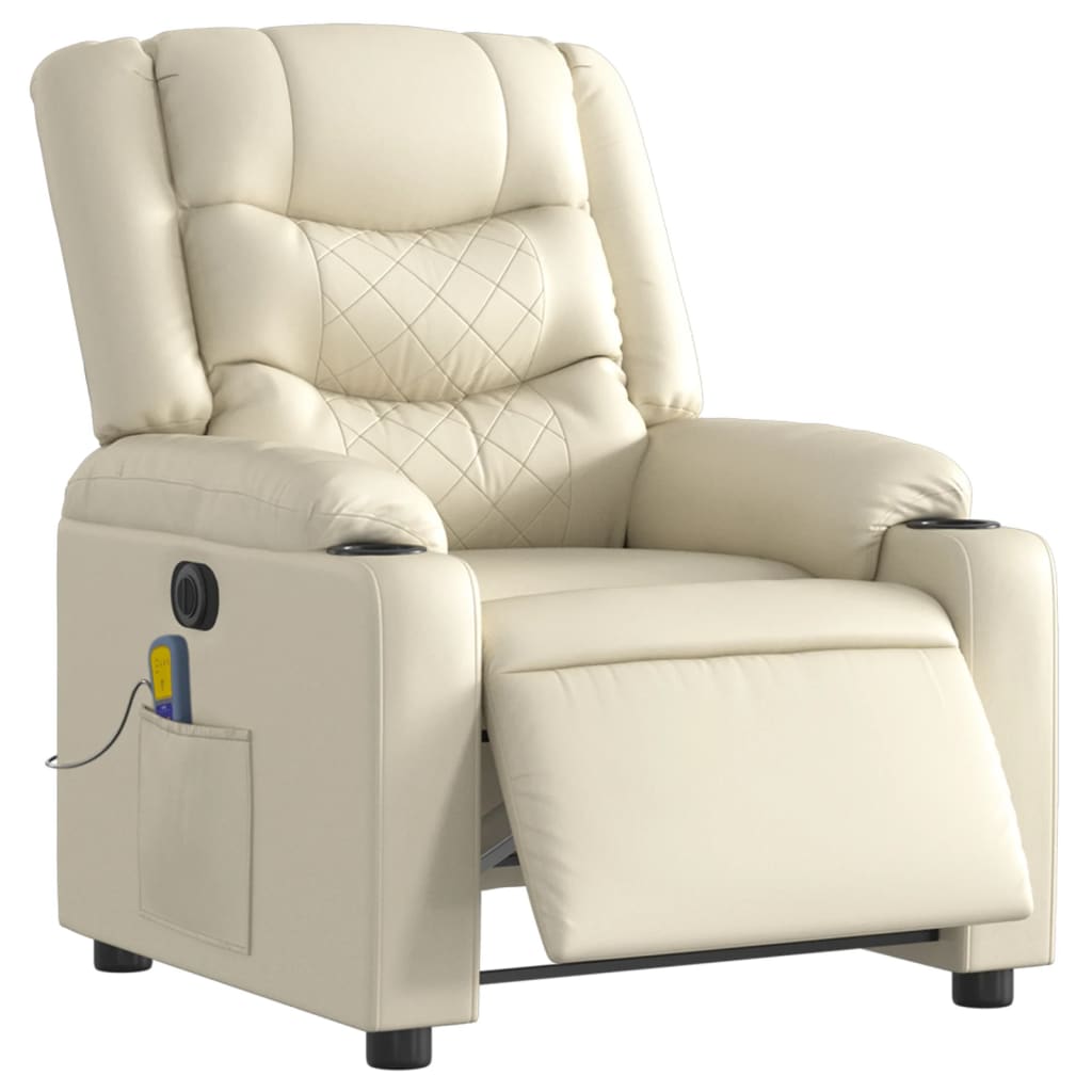 Poltrona Massaggiante Elettrica Reclinabile Crema Similpelle